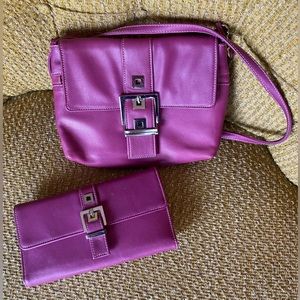 Perlina Purple Genuine Leather Handbag w/ Wallet